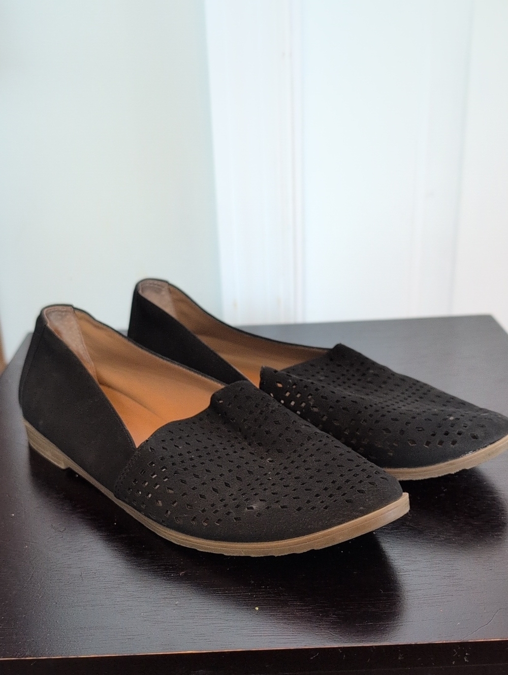 Franco Sarto Black Perforated Slip-On Flats